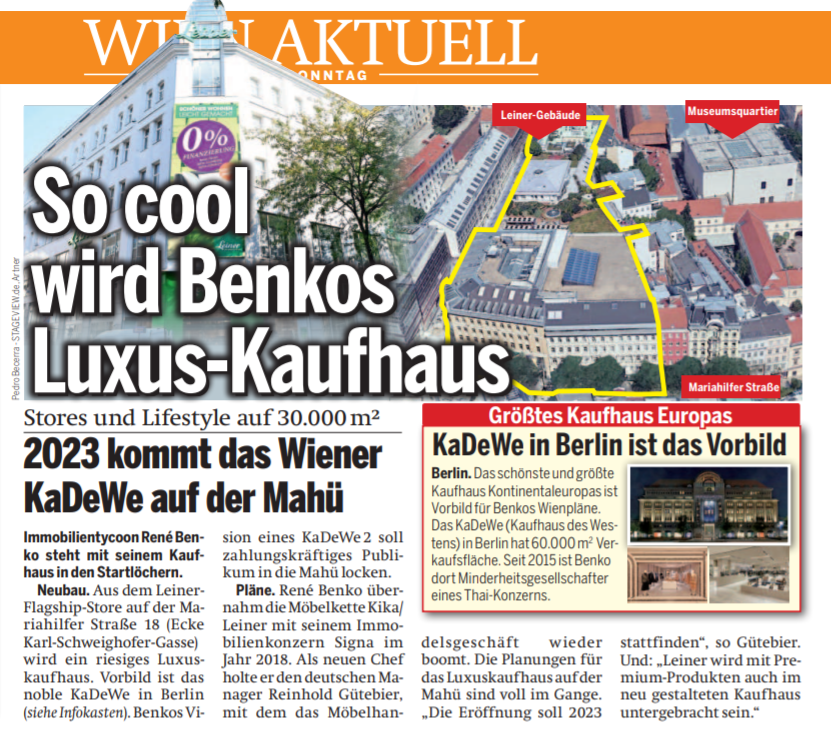 Zeitungsartikel: „So cool wird Benkos neues Kaufhaus“