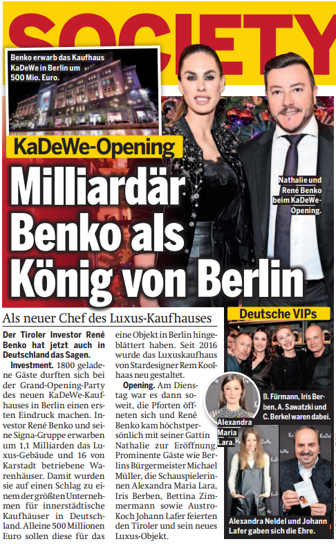 Zeitungsartikel: „Benko als König von Berlin“