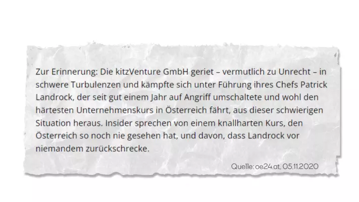 Zur Erinnerung: Die kitzVenture geriet - vermutlich zu Unrecht - in schwere Turbulenzen.