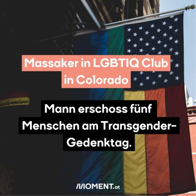 Pride-Flagge mit US-Sternenbanner, dazu der Text: Massaker in <span class=