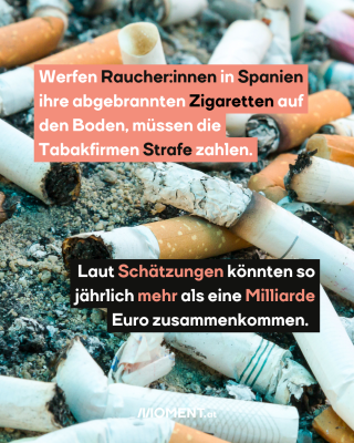Weggeworfene Zigarettenstummel liegen verstreut am Boden. 