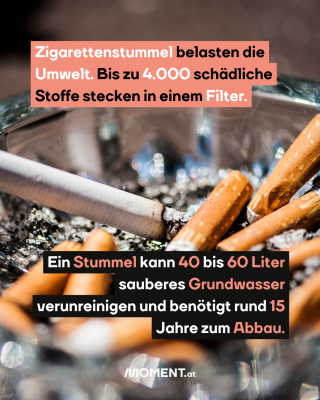 Zigaretten sind ausgedrückt in einem Aschenbecher. 