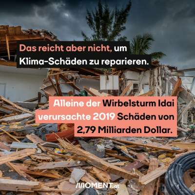 Man sieht eine von einem Sturm verwüstete Hütte