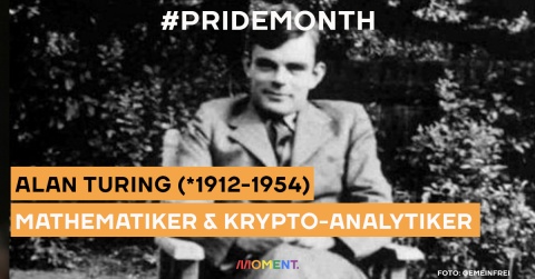 Alan Turing hinter dem #PrideMonth Sujet vom Moment Magazin