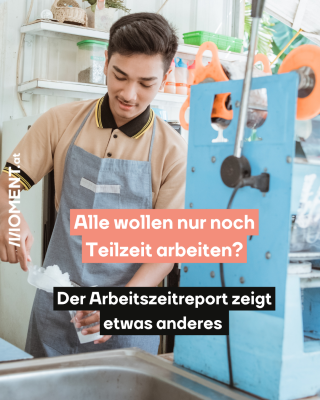 Ein Gastronomiemitarbeiter füllt einen Becher mit Eis. Im Text: Alle wollen nur noch Teilzeit arbeiten? Der Arbeitszeitreport zeigt etwas anderes.