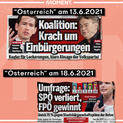 Schlagzeilen und Umfragen in "Österreich" zu Einbürgerungen