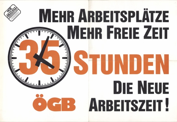 Plakat des ÖGB für Arbeitszeitverkürzung aus den 80er Jahren