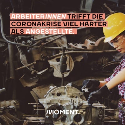 Shareable-Bild ArbeiterInnen vs Angestellte: ArbeiterInnen trifft die Coronakrise viel härter als Angestellte. (Eine Frau arbeitet im Bild an einem Schraubstock)