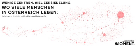 Österreich ist dünn besiedelt und zersiedelt. Die Grafik verdeutlicht, dass es gibt wenige große Zentren und viele kleine Gemeinden.