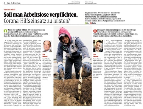 In was für einer Welt leben wir eigentlich? Diskussion, ob man Arbeitslose zum Corona-Hilfseinsatz verpflichten soll.