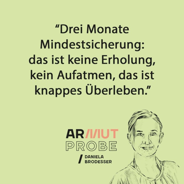 Daniela Brodesser Armutprobe: "Drei Monate Mindestsicherung: das ist keine Erholung, kein Aufatmen, das ist knappes Überleben."