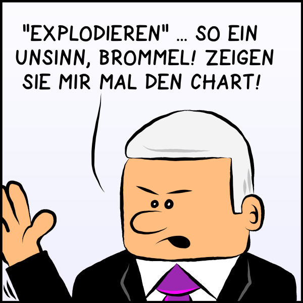 Plenk hebt abwehrend die Hand: "'Explodieren' So ein Unsinn, Brommel! Zeigen sie mir mal den Chart!"