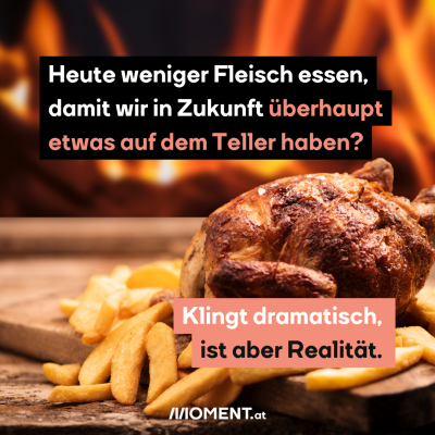 Man sieht Grillhähnchen mit Pommes.