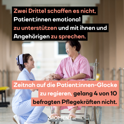 Patientin im Rollstuhl und Krankenpflegerin.