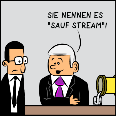 "Sie nennen es Sauf Stream", meint der Premierminister dann zum verdutzten Assistenten.