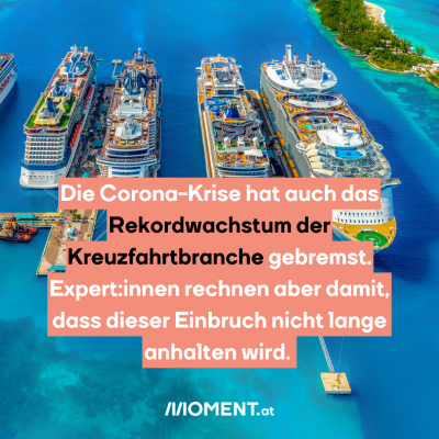 Mehrere große Schiffe liegen nebeinander vor Anker. "Die Corona-Krise hat auch das Rekordwachstum der Kreuzfahrtbranche gebremst. Expert:innen rechnen aber damit, dass dieser Einbruch nicht lange anhalten wird."