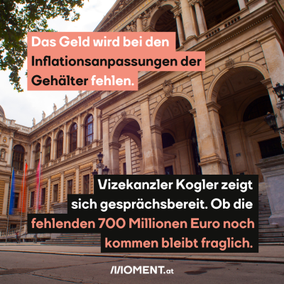 Personal ist einer der größten Kostenfaktoren an Universitäten. Das Geld wird bei den Inflationsanpassungen der Gehälter fehlen. Vizekanzler Kogler zeigt sich gesprächsbereit. Ob die fehlenden 700 Millionen Euro noch kommen bleibt fraglich. Das Bild zeigt das Hauptgebäude der Universität Wien.