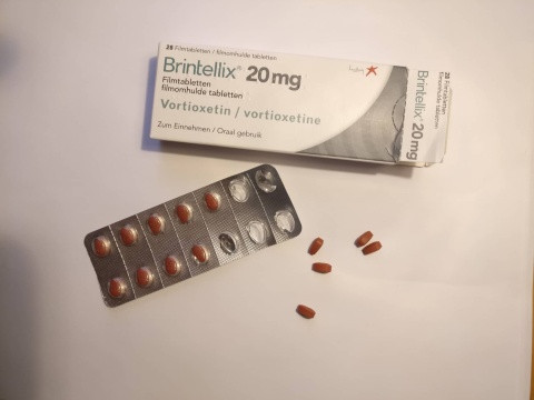 Foto der Packung des Medikaments Brintellix mit dem Wirkstoff Vortioxetin.