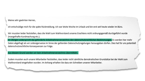 XXXlutz Betriebsrat: Screenshot einer E-Mail der Hausleitung