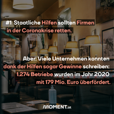 Ein abgedunkeltes Bild eines Restaurants."#1 Staatliche Hilfen sollten Firmen in der Coronakrise retten. Aber: Viele Unternehmen konnten dank der Hilfen sogar Gewinne schreiben."