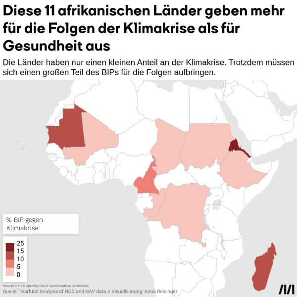 Diese 11 afrikanischen Länder geben für die Folgen der Klimakrise mehr aus als für die Gesundheitsversorgung. Afrika-Karte.
