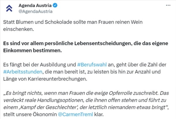 Was die Agenda Austria den Frauen zum Valentinstag ausrichtet