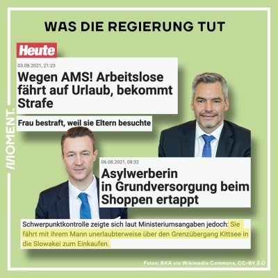 Was die Regierung tut. Innenminister Nehammer und Finanzminister Blümel.