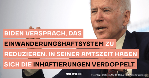 US-Präsident Joe Biden im Gespräch. Biden versprach, das Einwanderungshaftsystem zu reduzieren. In seiner Amtszeit haben sich die Inhaftierungen mehr als verdoppelt."