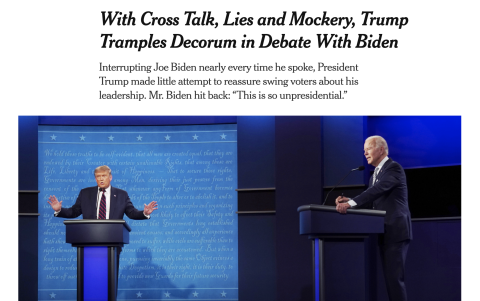 Headline NYT zu Debatte Trump vs. Biden