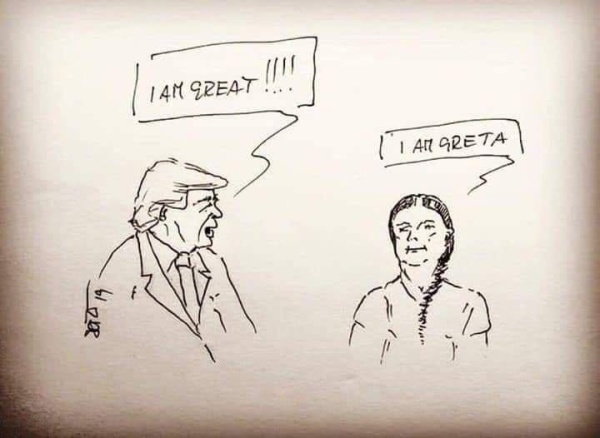 Cartoon: Trump und Greta im Gesrpäch