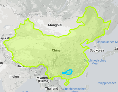 Das Bild zeigt das Größenverhältnis zwischen Österreich und China.