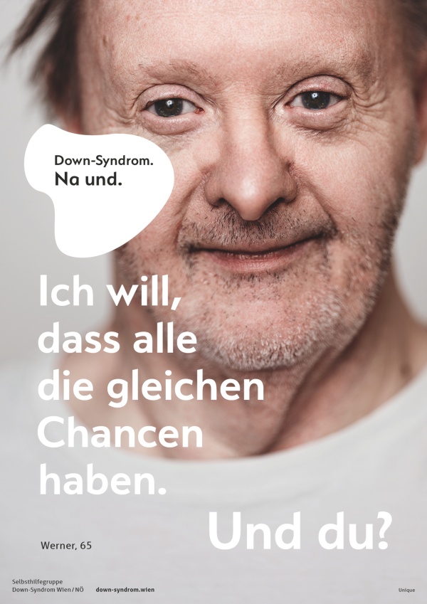 Plakat mit dem 65-jährigen Werner, der sagt "Ich will, dass alle die gleichen Chancen haben. Und du?"