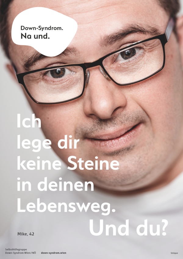 Plakat zeigt den 42-jährigen Mike, der fragt: Ich lege dir keine Steine in deinen Lebensweg. Und du?"