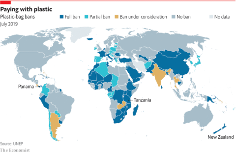 Weltkarte der Plastiksackerlverbote