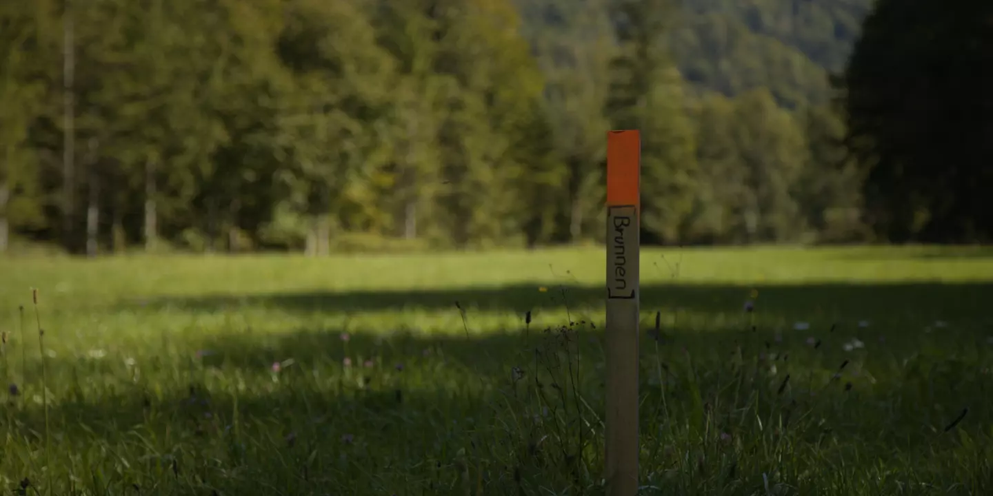 Der Holzpfahl zeigt den Platz an: Hier könnte schon bald eine Bohranlage stehen - und die Wiese verschwinden.