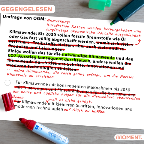 Eine Umfrage von OGM zeigt: Klimaschutz wird immer noch vor allem aus der Kostenpersepketive betrachtet.