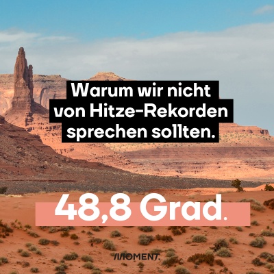 Eine Steppe. Im Text: "Warum wir nicht von Hitze-Rekorden sprechen sollten. 48,8 Grad."