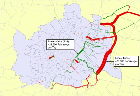 Eine Grafik zeigt: Der Ausbau des Lobau-Tunnels hätte für eine Belastung des Verkehrs gesorgt, statt zu entlasten.