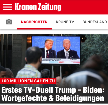 Headline Krone zu Trump-Biden-Debatte