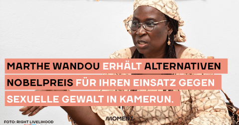 Marthe Wandou erhält alternativen Nobelpreis für ihren Einsatz gegen sexuelle Gewalt in Kamerun.