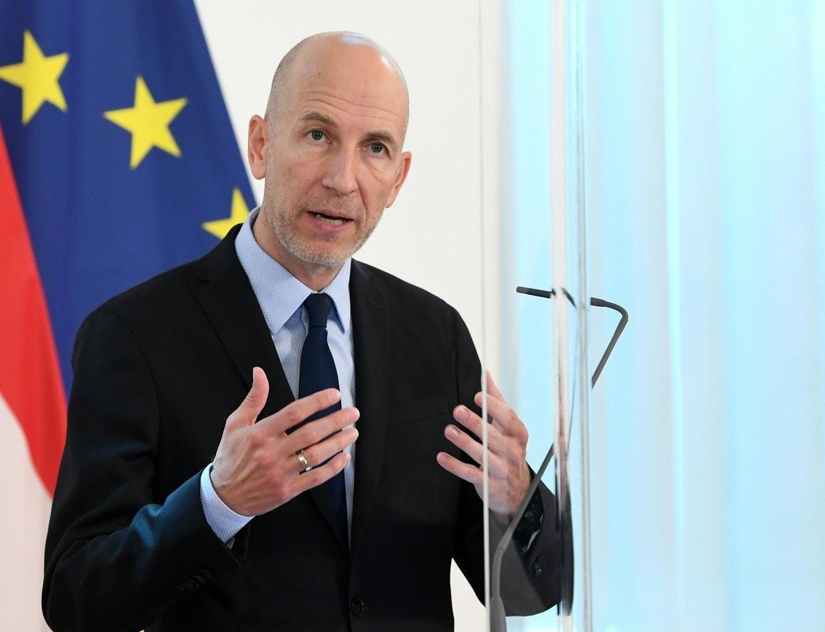 Arbeitsminister Martin Kocher (ÖVP) bei einer Pressekonferenz