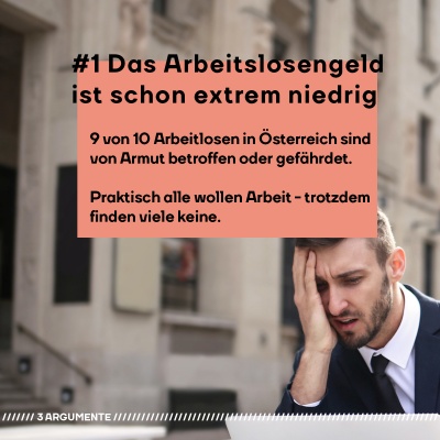 Ein mann im Anzug, hält sich die Hand vor das Gesicht. Davor: #1 Das Arbeitslosengeld ist schon extrem niedrig.