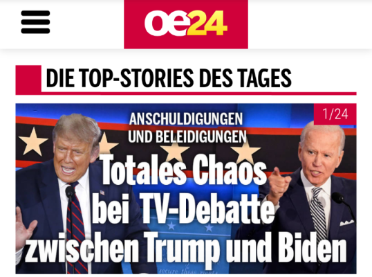 Headline OE24 zu Trump-Biden-Debatte