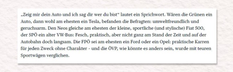 Die Presse über Parteien als Autos in der Beinschab-Studie