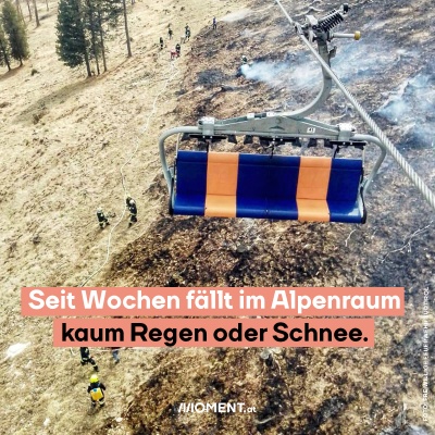 Ein Sessellift geht über die verbrannten Stellen. Bildtext: Seit Wochen fällt im Alpenraum kaum Regen oder Schnee.