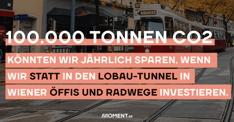 100.000 Tonnen CO2 könnten wir jährlich sparen, wenn wir statt dem Lobau-Tunnel in Wiener Öffis und Radwege investieren.