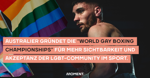 Australier gründet die "World Gay Boxing Championships" für mehr Sichtbarkeit und Akzeptanz der LGBT-Community im Sport. Zu sehen ist ein Boxer vor einer Regenbogenfahne.