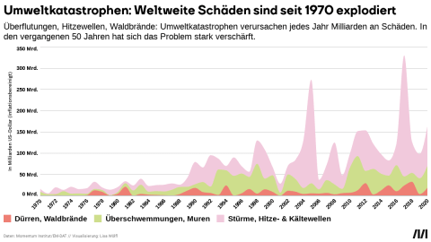 Zu sehen ist wie die Schäden durch Umweltkatastrophen explodiert sind