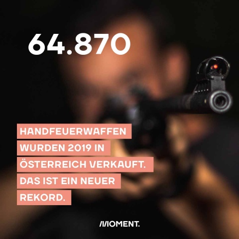 Shareable: Lauf eines Gewehres, Text: "64.870 Handfeuerwaffen wurden 2019 in Österreich verkauft. Das ist ein neuer Rekord."