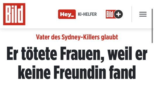 Man sieht die Schlagzeile der Zeitung Bild: "Er tötete Frauen, weil er keine Freundin fand"